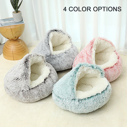 Hooded Plush Cat Bed – Round Donut Cave Bed for Cats & Small Dogs | Semi-Enclosed, Warm & Washable