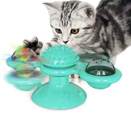 Windmill Cat Toy – Rotating Interactive Spinner with Suction Cup, Catnip & Toothbrush Ball