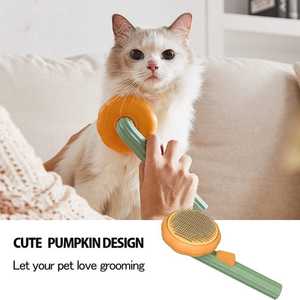 Pumpkin-Style Grooming Brush for Cats & Dogs – Self-Cleaning Needle Comb for Hair Removal & Undercoat Care