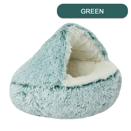 Hooded Plush Cat Bed – Round Donut Cave Bed for Cats & Small Dogs | Semi-Enclosed, Warm & Washable