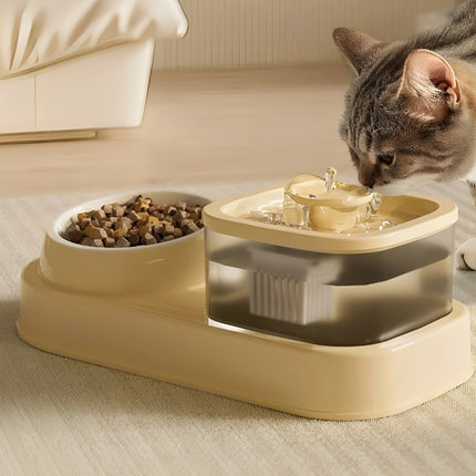 2-in-1 Cat Water Dispenser & Feeding Bowl – Dry & Wet Separation with Automatic Flow Design