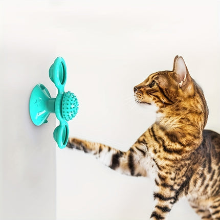 Windmill Cat Toy – Rotating Interactive Spinner with Suction Cup, Catnip & Toothbrush Ball