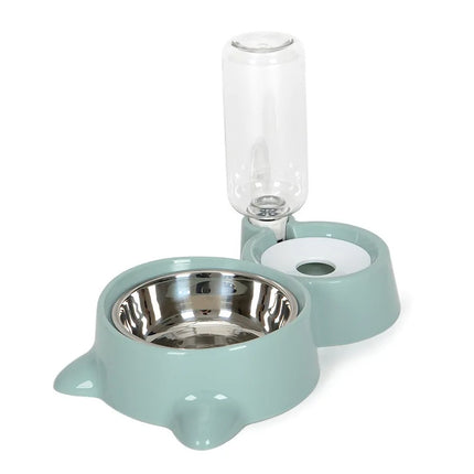 Automatic Pet Food & Water Feeder – Gravity Cat Water Bowl & Stainless Steel Dog Bowl Combo (Blue)