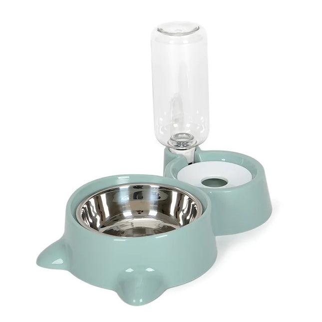 Automatic Pet Food & Water Feeder โ Gravity Cat Water Bowl & Stainless Steel Dog Bowl Combo (Blue)