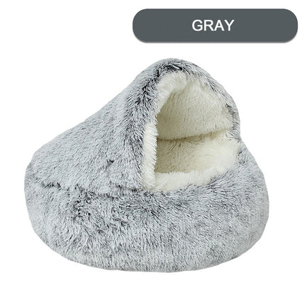 Hooded Plush Cat Bed – Round Donut Cave Bed for Cats & Small Dogs | Semi-Enclosed, Warm & Washable