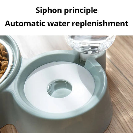Automatic Pet Food & Water Feeder – Gravity Cat Water Bowl & Stainless Steel Dog Bowl Combo (Blue)
