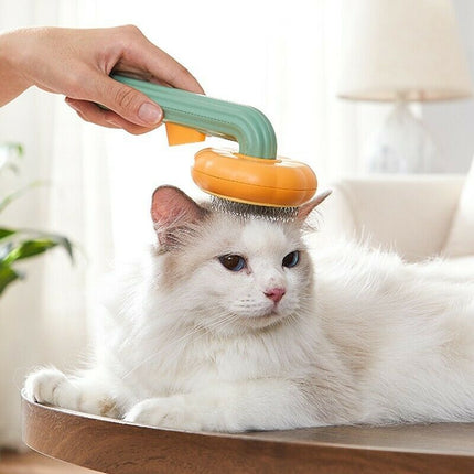 Pumpkin-Style Grooming Brush for Cats & Dogs – Self-Cleaning Needle Comb for Hair Removal & Undercoat Care