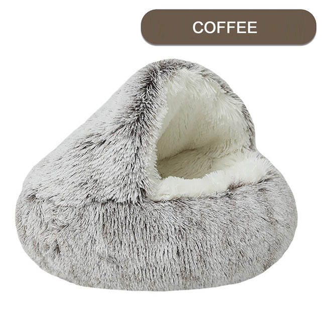 Hooded Plush Cat Bed – Round Donut Cave Bed for Cats & Small Dogs | Semi-Enclosed, Warm & Washable