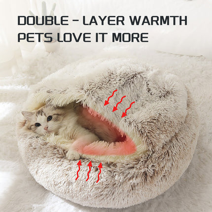 Hooded Plush Cat Bed – Round Donut Cave Bed for Cats & Small Dogs | Semi-Enclosed, Warm & Washable