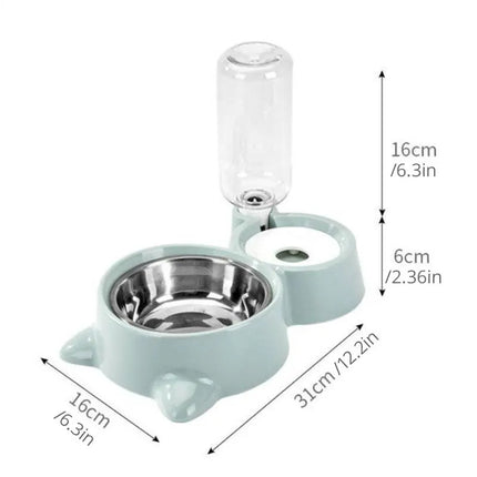 Automatic Pet Food & Water Feeder – Gravity Cat Water Bowl & Stainless Steel Dog Bowl Combo (Blue)