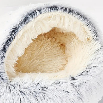 Hooded Plush Cat Bed – Round Donut Cave Bed for Cats & Small Dogs | Semi-Enclosed, Warm & Washable