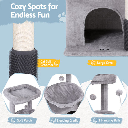 i.Pet Cat Tree Tower 82cm Scratching Post Furniture Scratcher House Light Grey