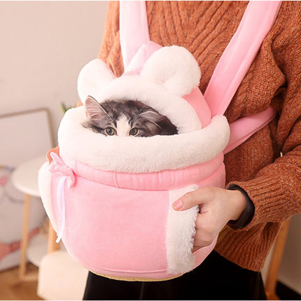 Cat Bed - Backpack for Pet Travel - Can be used as a cat basket indoors - Side pockets to keep your hands warm - Wide shoulder straps - Best choice for traveling with small pets (Pink, Size L: 33*25*27)