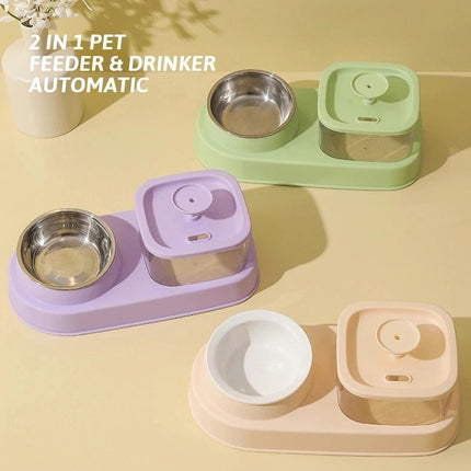 2-in-1 Cat Water Dispenser & Feeding Bowl – Dry & Wet Separation with Automatic Flow Design