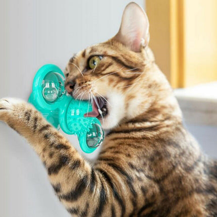Windmill Cat Toy – Rotating Interactive Spinner with Suction Cup, Catnip & Toothbrush Ball
