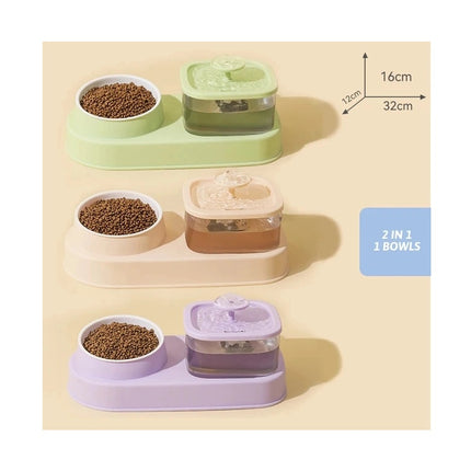 2-in-1 Cat Water Dispenser & Feeding Bowl – Dry & Wet Separation with Automatic Flow Design
