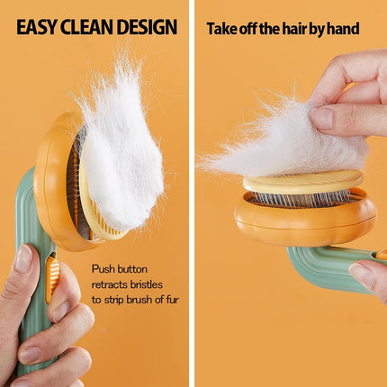 Pumpkin-Style Grooming Brush for Cats & Dogs – Self-Cleaning Needle Comb for Hair Removal & Undercoat Care
