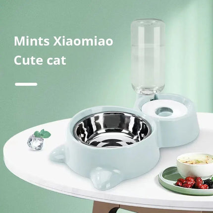 Automatic Pet Food & Water Feeder – Gravity Cat Water Bowl & Stainless Steel Dog Bowl Combo (Blue)
