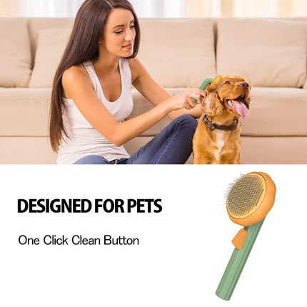 Pumpkin-Style Grooming Brush for Cats & Dogs – Self-Cleaning Needle Comb for Hair Removal & Undercoat Care