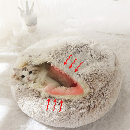 Hooded Plush Cat Bed – Round Donut Cave Bed for Cats & Small Dogs | Semi-Enclosed, Warm & Washable