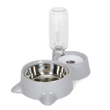 Automatic Pet Food & Water Feeder – Gravity Cat Water Bowl & Stainless Steel Dog Bowl Combo (Blue)