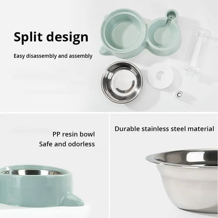 Automatic Pet Food & Water Feeder – Gravity Cat Water Bowl & Stainless Steel Dog Bowl Combo (Blue)