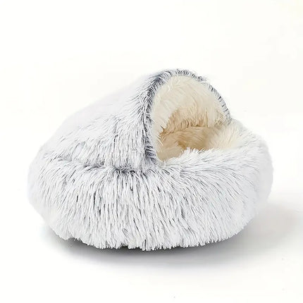 Hooded Plush Cat Bed – Round Donut Cave Bed for Cats & Small Dogs | Semi-Enclosed, Warm & Washable