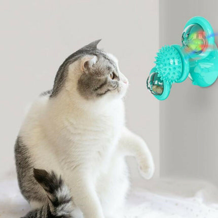Windmill Cat Toy – Rotating Interactive Spinner with Suction Cup, Catnip & Toothbrush Ball